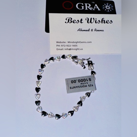 14k White Gold Vermeil VVS Diamond Heart Bracelet, 5ctw GRA certified Moissanite - Picture 3 of 7